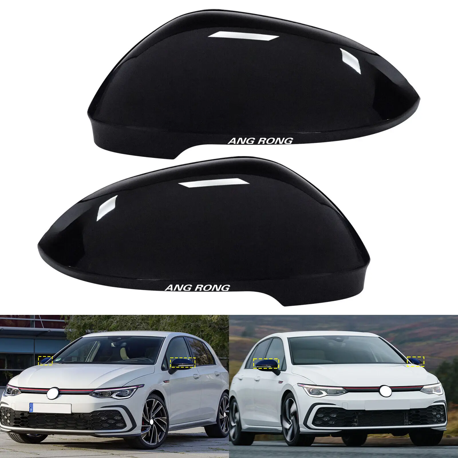 

Накладки на зеркала на крыло, глянцевый черный цвет для VW Golf MK8 20+ без помощи в полоску