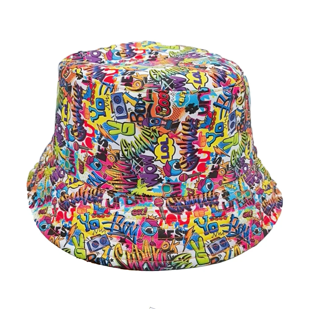 

Flat Top Hats Sunscreen Sun Beach Hats Women Man Spring Summer Graffiti Bucket Cap Fisherman'S Headwear Female Outdoor hip hop