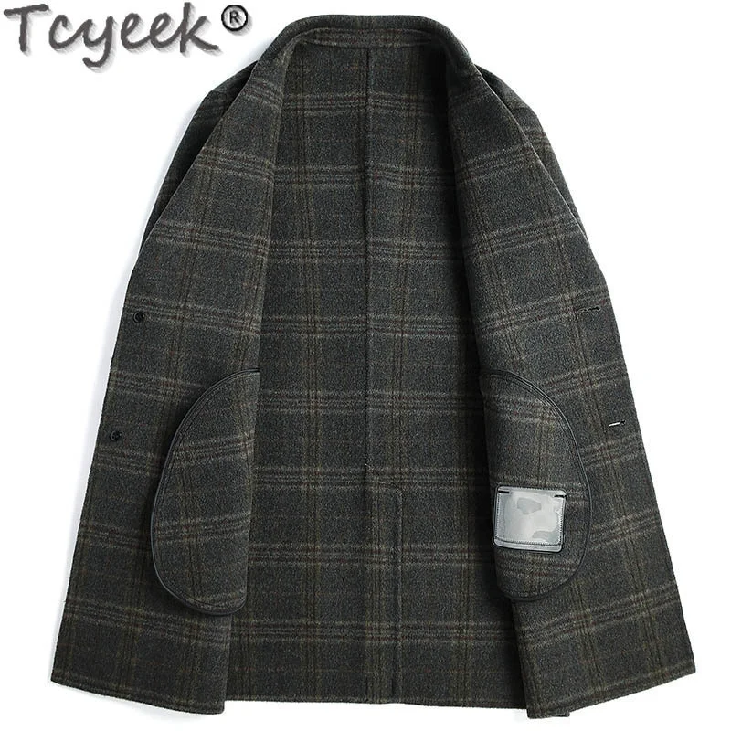 

en Double-sided Mid-length Casual 60% Jacket Men Clothing Fall Winter Thicken Wool & Blends Coat Plaid