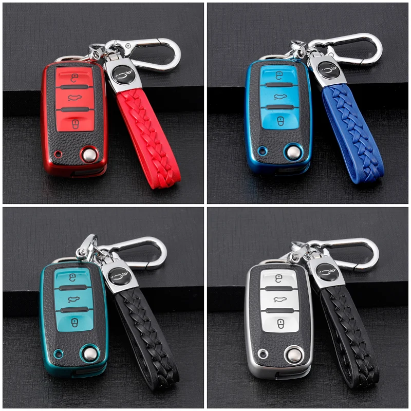 

Leather TPU Car Remote Key Cover Case Shell For Volkswagen VW Bora Polo Tiguan Jetta Passat B5 B6 B7 Golf Beetle Skoda Octavia