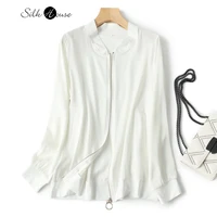 silk baseball suit womens short coat spring and summer stand collar long sleeve mulberry silk jacket thin style