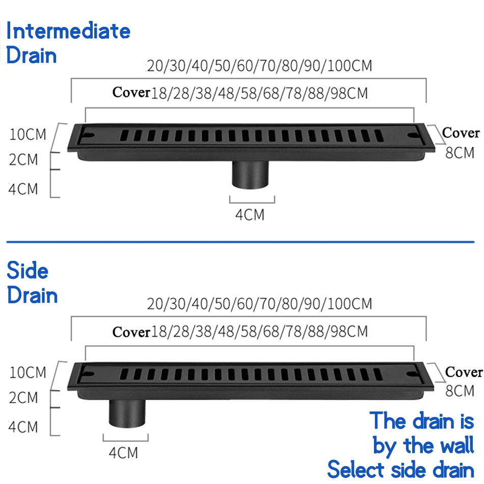 Дренажный пол матовый черный из нержавеющей стали 304 длинный линейный дренажный