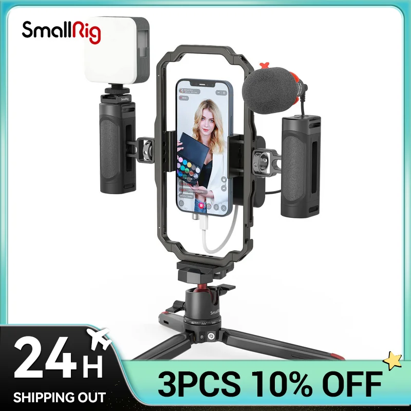 

Универсальный Трипод для телефона SmallRig, комплект для видеосъемки с 2-мя ручками и подсветкой для iPhone 13, 12