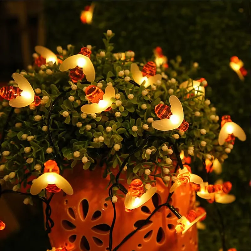 

Светодиодный фонарик на солнечной батарее, водонепроницаемый садовый шнурок с Пчелой, праздничное Рождественское украшение для дома, свет...