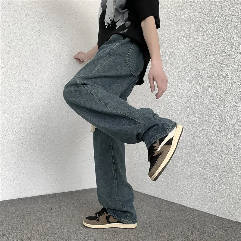 Drawstring Wide-leg Trousers Men's Spring Korean Version of The Hong Kong Style Ins Loose Trend Straight Casual Washed Jeans