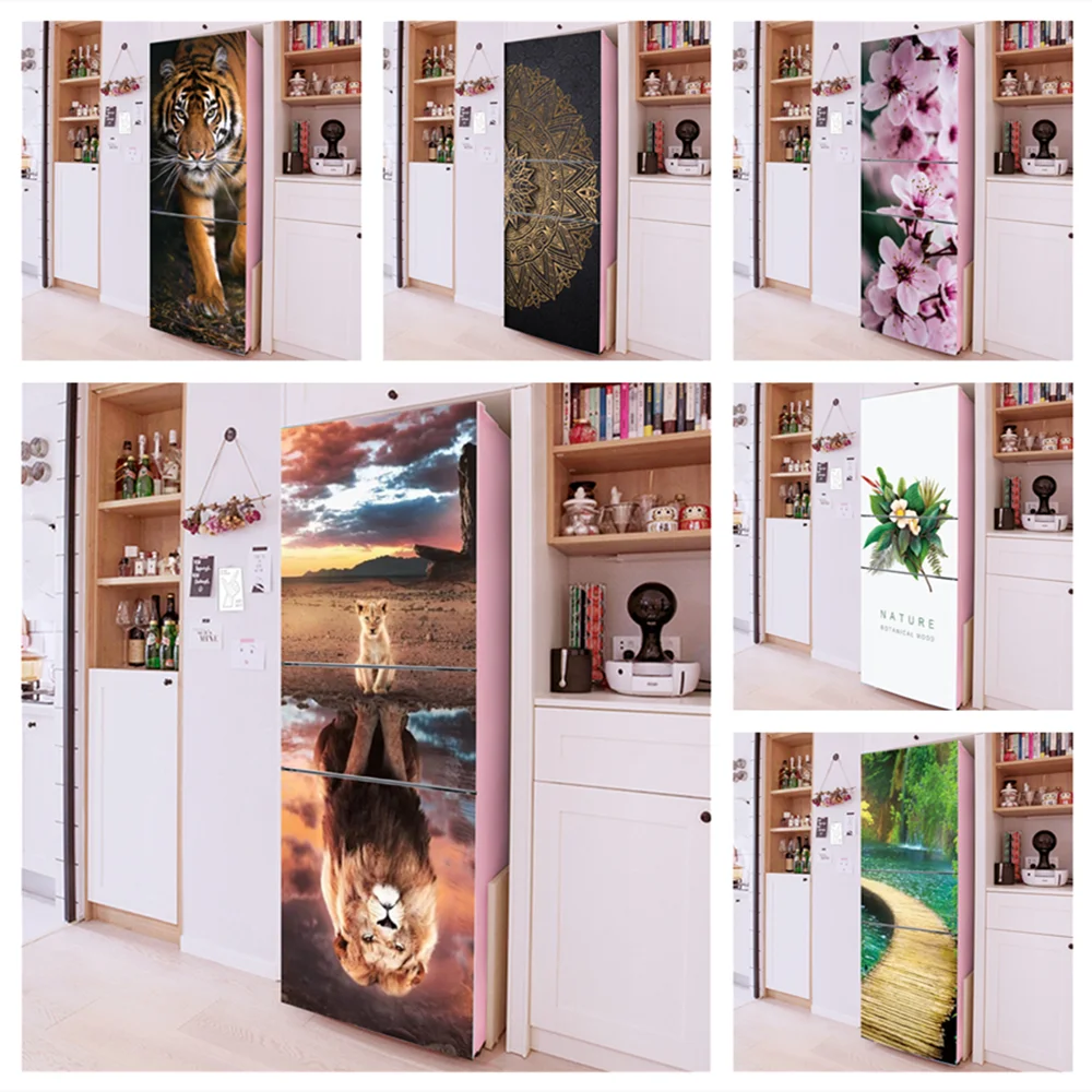 

Fridge Cover Door Wallpaper Animals Refrigerator Stickers SelfAdhesive Freezer Kitchen Accessories Poster Lion Mirror Art Wall