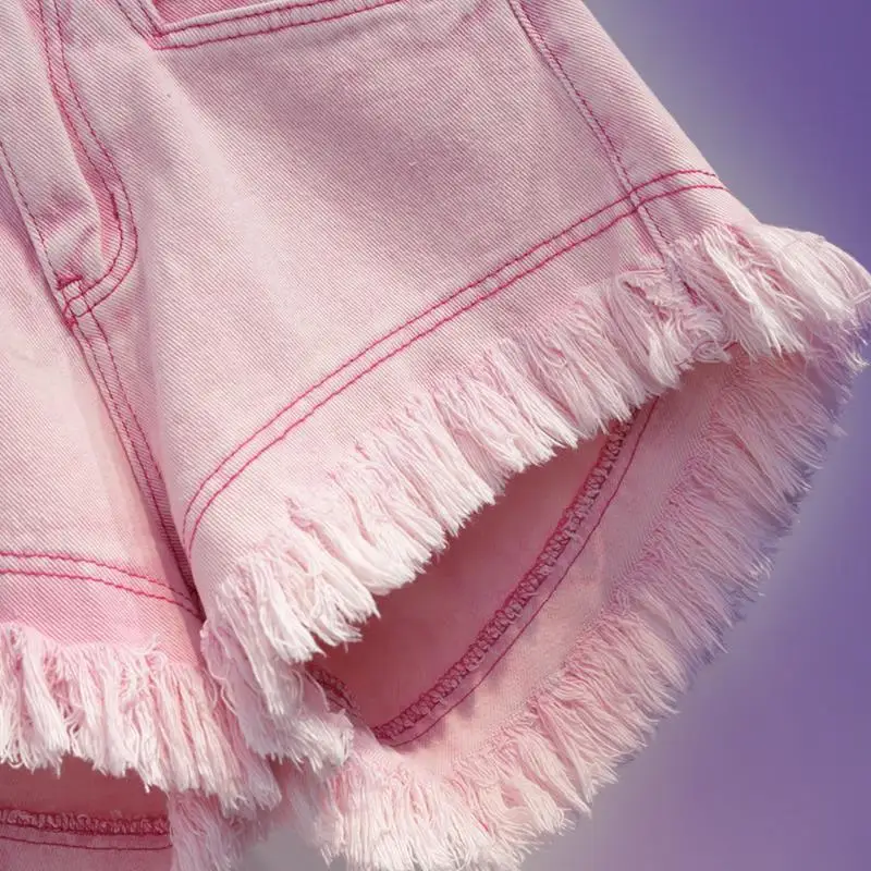 Large Size High Waist Denim Tassel Raw Edge Shorts Women'S Loose Wide-Leg Hot Pants Summer Fashion Korean Clothing 2023 New