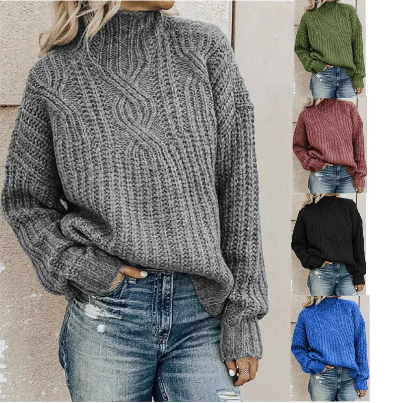 

Women's New Product New Sweater Ladies Turtleneck Twist Knit Top Pullover