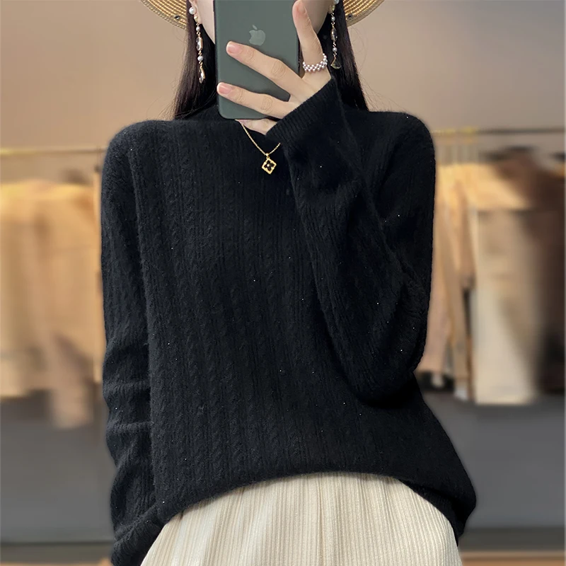 Новинка Осень/Зима 2023 популярный женский вязаный пуловер из чистой шерсти со