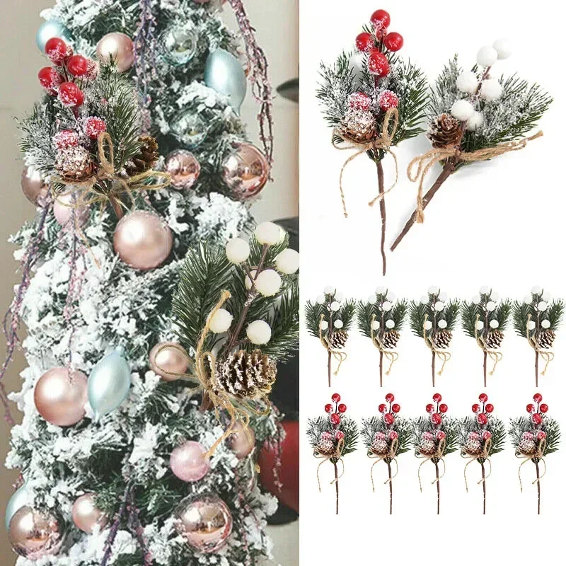 

5Pcs Christmas Red Berry Articifial Flower Pine Cone Branch Christmas Tree Decorations Ornament Gift Packaging Home DIY Wreath