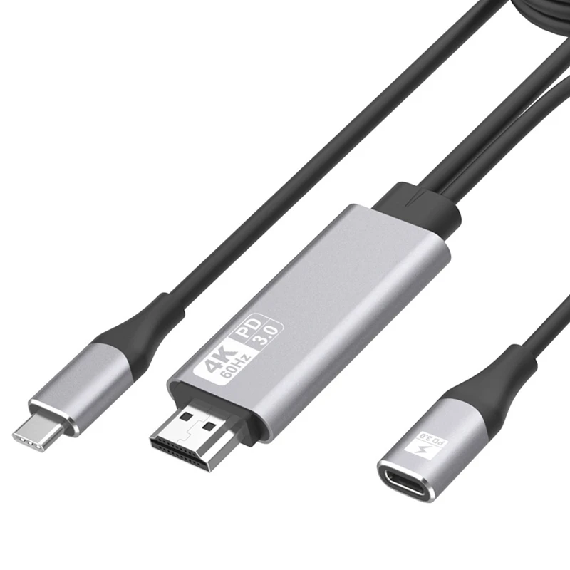 

Кабель с разъемами Type-C и HDMI для ТВ HD, адаптер питания для кабеля телефона 4K 60 Гц, кабель для преобразования ТВ, Длина 3,0 м