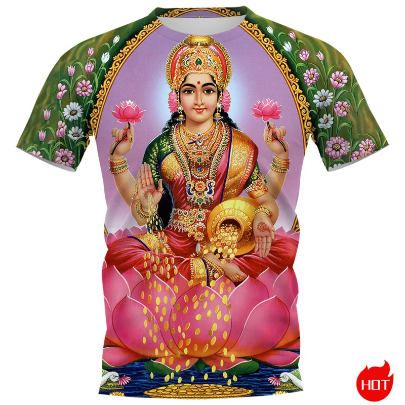 Летняя 3D Футболка с принтом индуистской богини Лакшми индийская духовная тотем