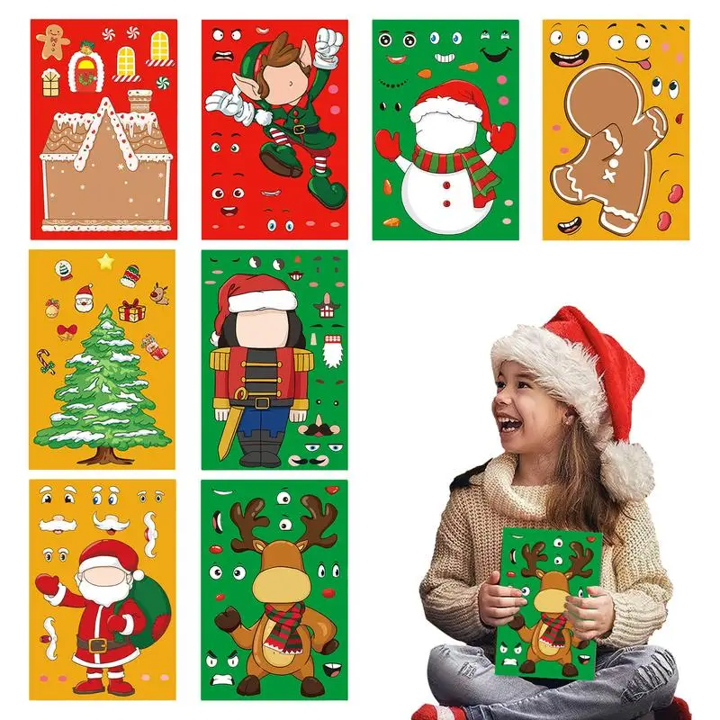 

Съемная Подарочная наклейка 8 шт., снеговик, Санта-Клаус, снеговик, олень, праздничная Рождественская игрушка для детей