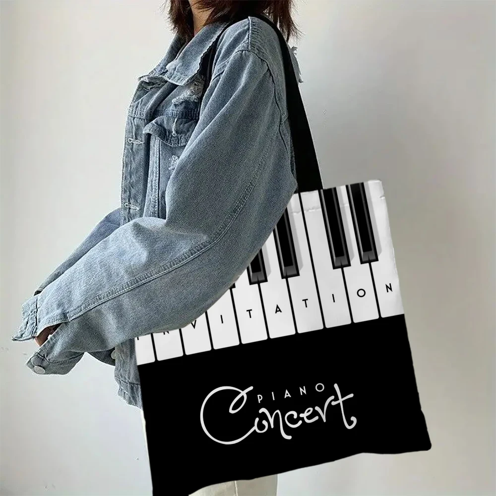 Черно-белая Женская Льняная Сумка Для Покупок С Геометрическим Рисунком