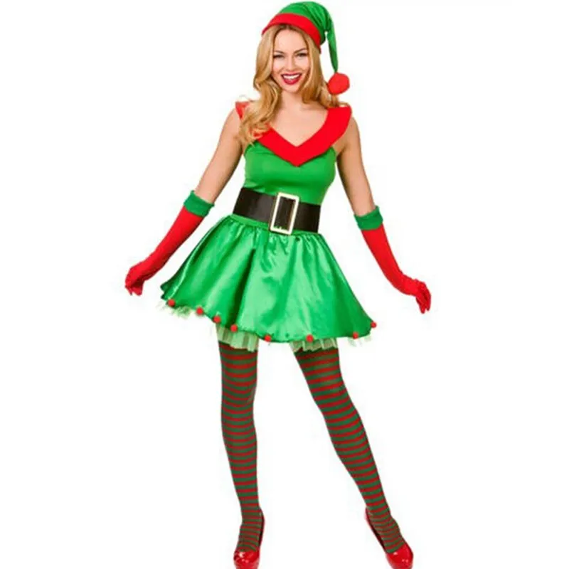 

Adult Christmas New Year Family Party Santa Claus Cosplay Costume Irish Festival Green Elf Fancy Dress