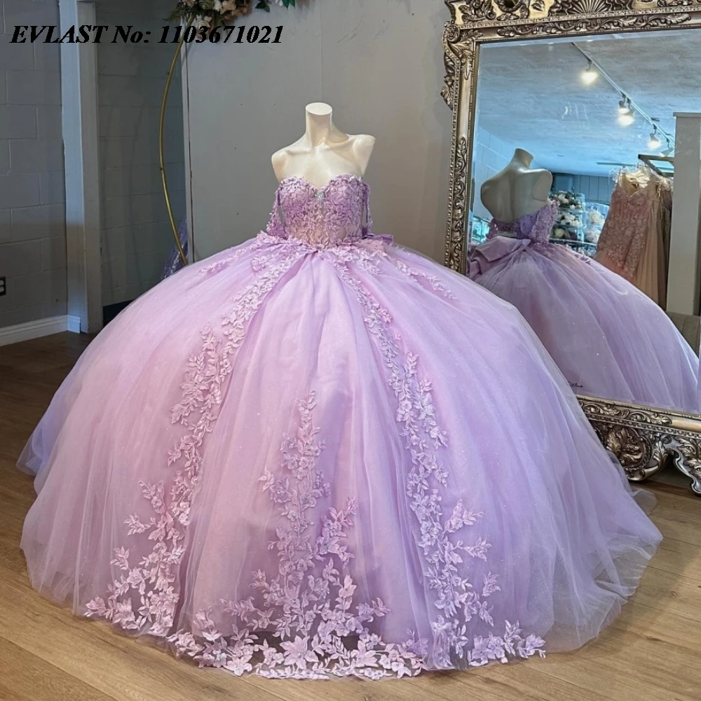 Блестящее фиолетовое платье EVLAST Quinnceanera бальное блестящее кружевное с