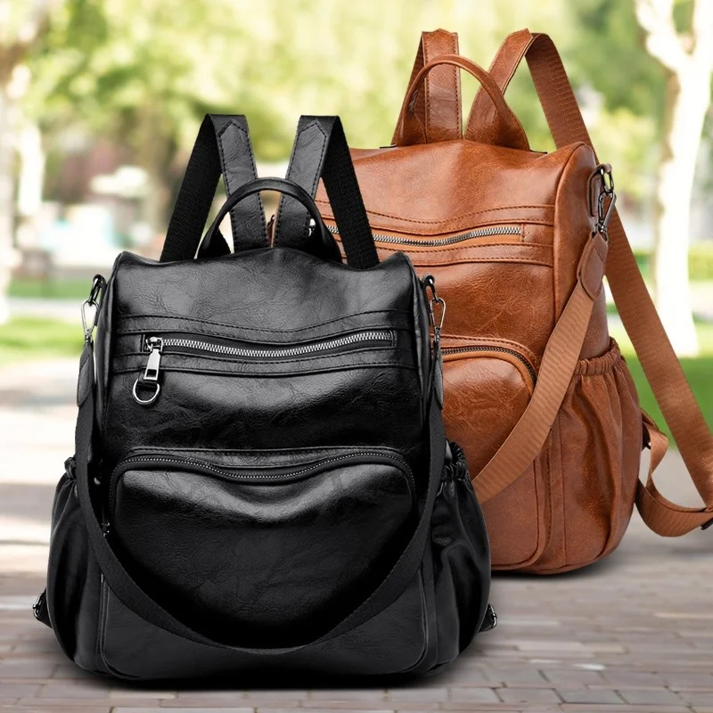 

Winter Fashion Women Backpack 2022 PU Leather Solid Color Bookbags For Teenage Girls Large-capacity Waterproof Travel Backpacks