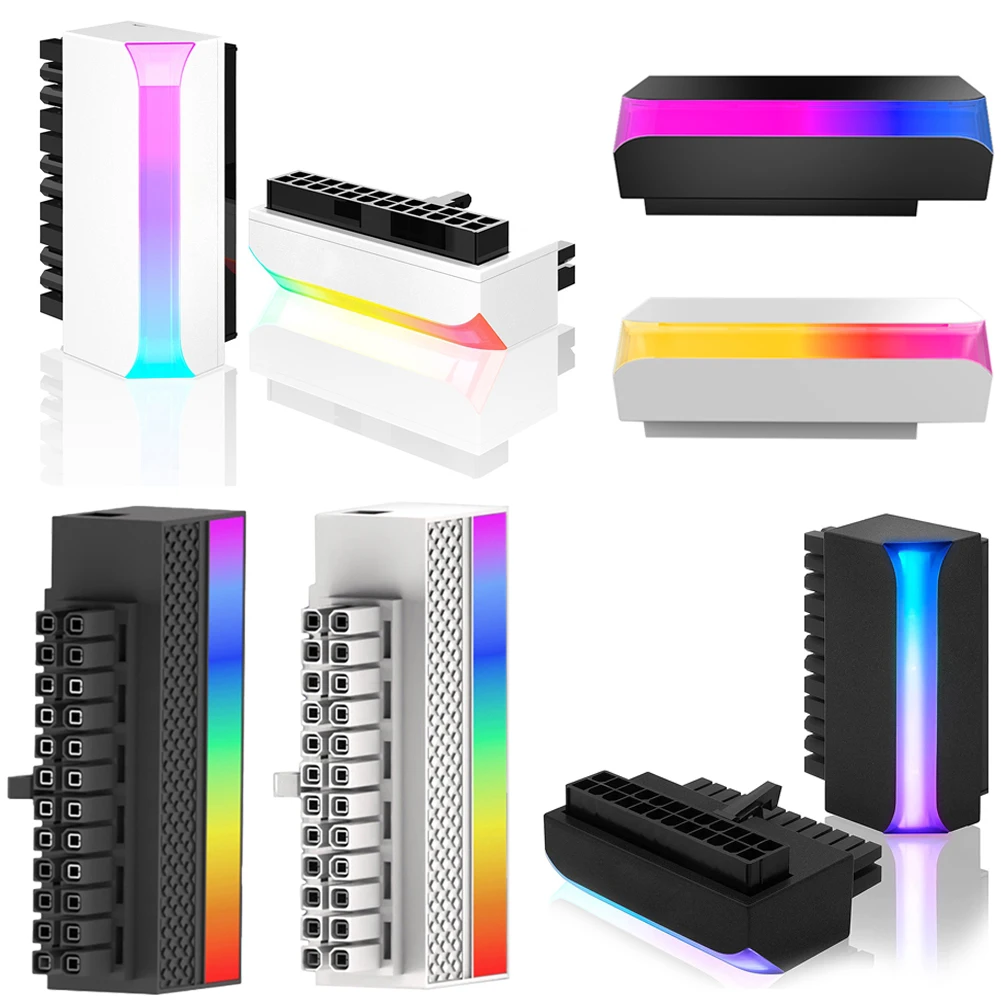 Адаптер питания ATX с 24 контактами на 90 градусов, 5 В, ARGB, разноцветный блок питания для компьютера, для кабелей питания