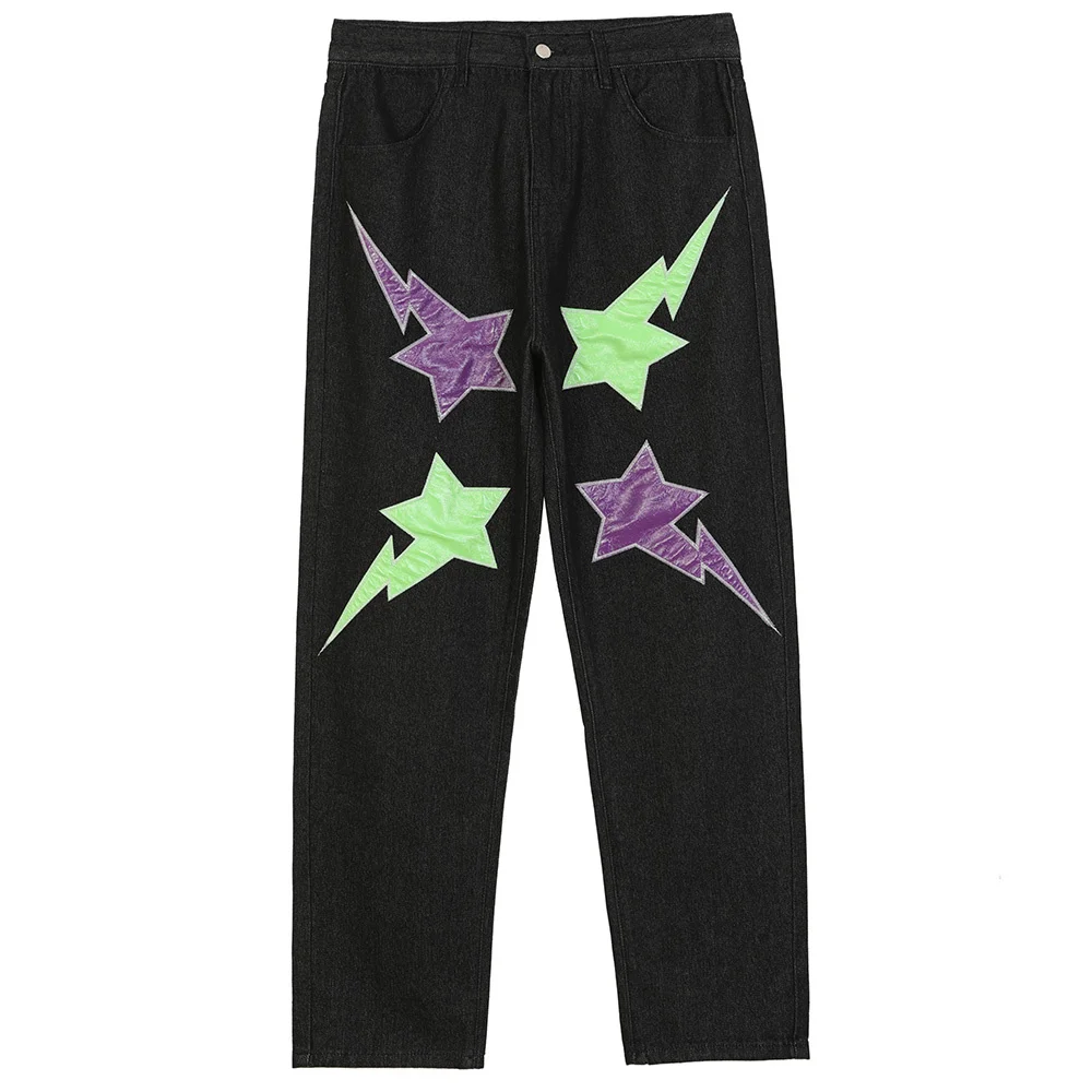 

Джинсы мужские с вышивкой и графическим принтом, повседневные брюки из денима в стиле Харадзюку, уличная одежда в стиле хип-хоп, на осень