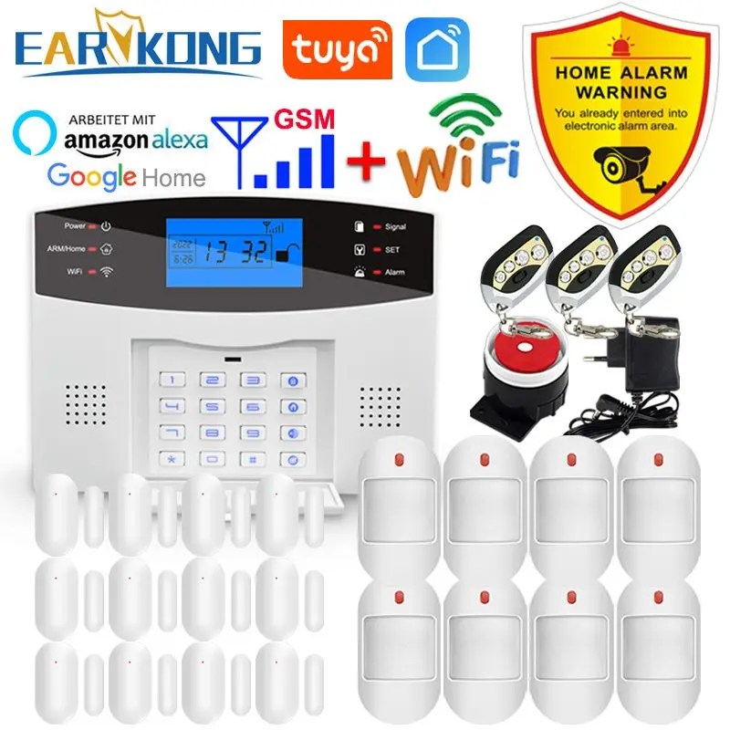 Tuya WiFi Smart Home Alarm System GSM Security Burglar Host 433MHz Wireless Door Window PIR Sensor Smoke Detector Solar Siren