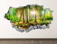 forest trees wall decal wild life 3d smashed wall art sticker kids room decor vinyl home poster custom gift kd765