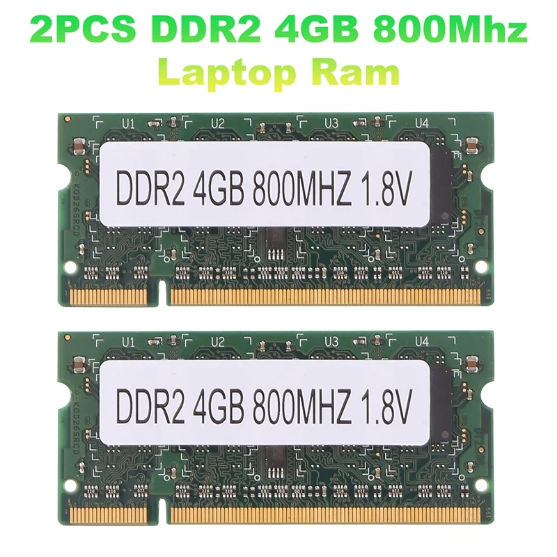 2PCS DDR2 4GB 800Mhz Laptop Ram PC2 6400 2RX8 200 Pins SODIMM For  AMD Laptop Memory