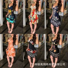 Vestido con estampado de estilo falso para mujer, vestido sexy con tirantes en la cintura, novedad de 2022 (4)