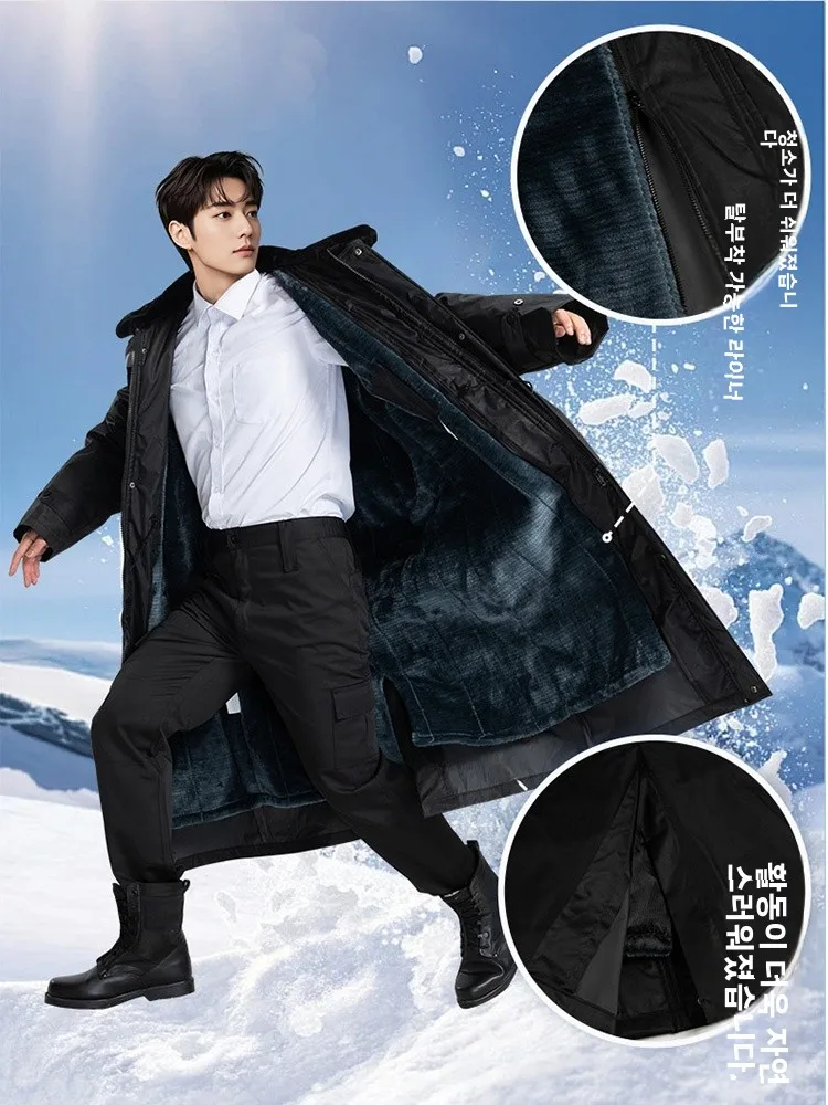 Exta-длинное пальто в стиле милитари зимнее на флисовой подкладке утолщенная