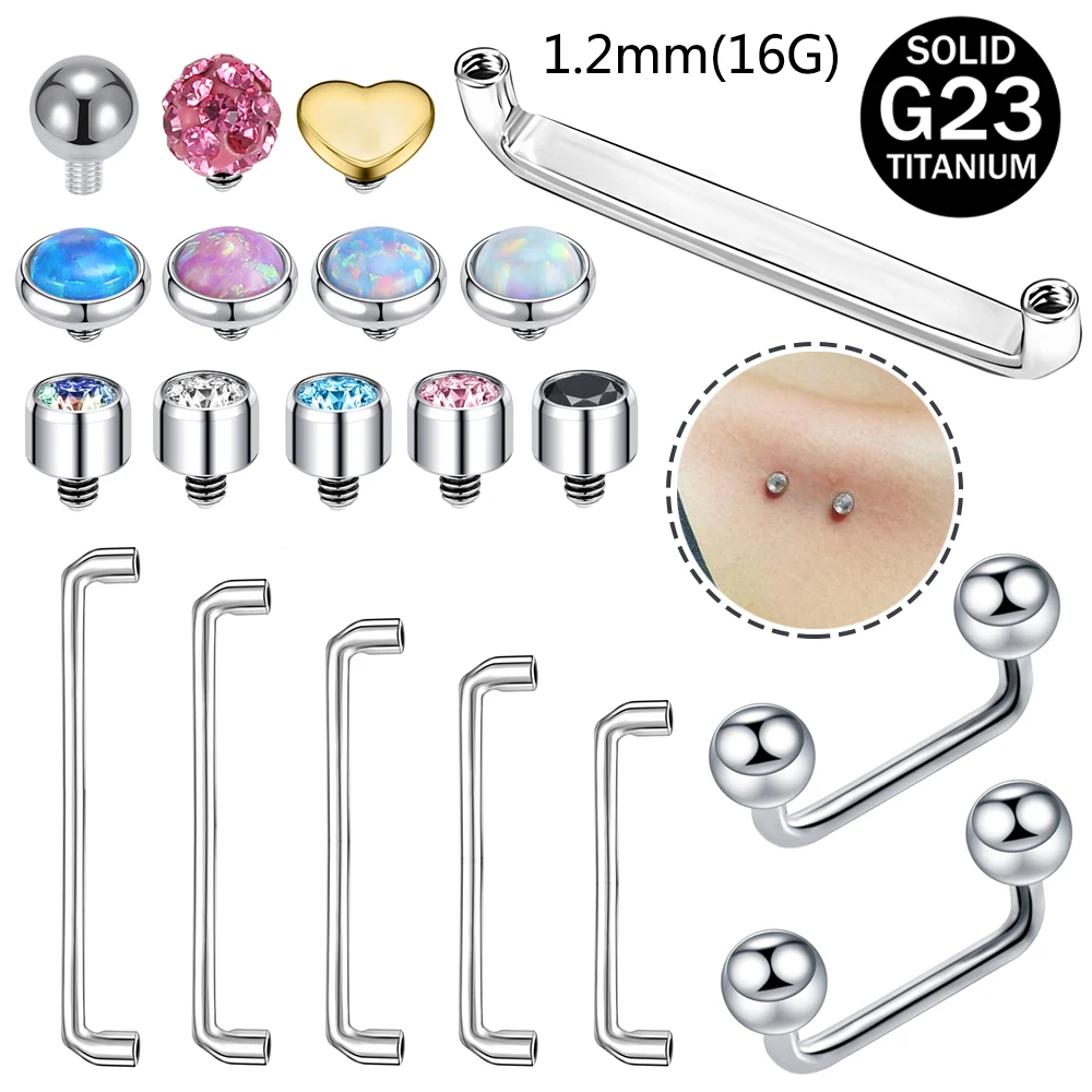 AOEDEJ 16G 3PCS Titanium Collar Bone Piercing Zircon Anchor Dermal Opal Stone Micro Dermal Face Chest Surface Piercings Jewelry