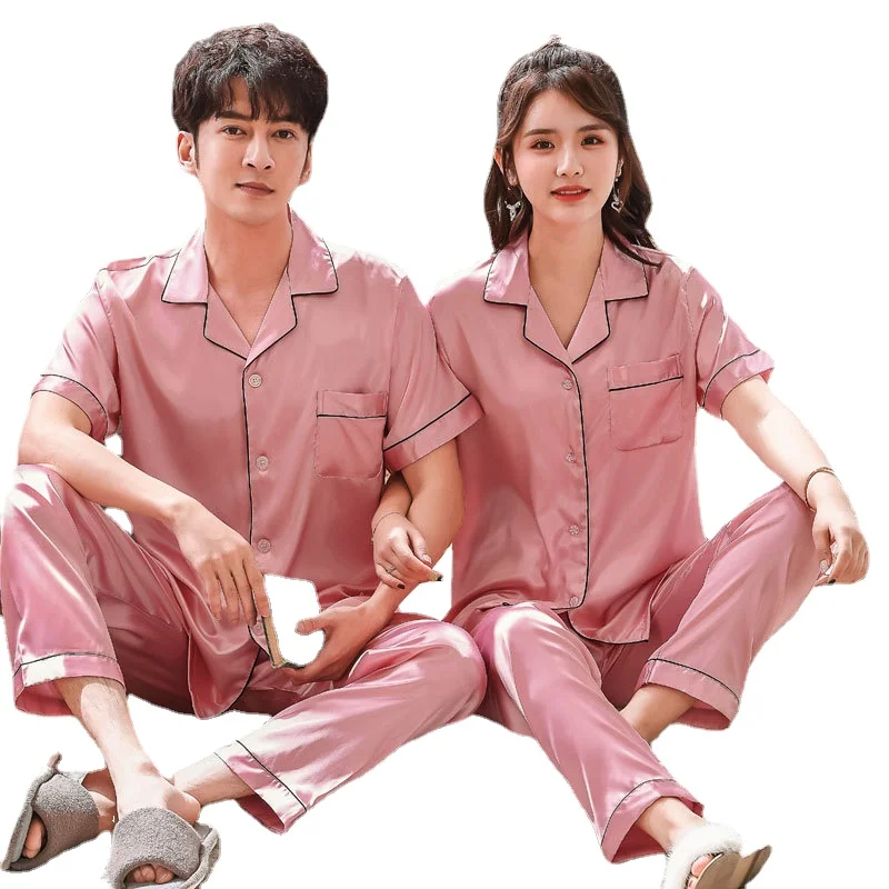 New Spring Youth Couple Pajamas Home Service Suit and Solid Color V-neck Loose Cotton Casual Sleepwear Soft Breathable Nightwear