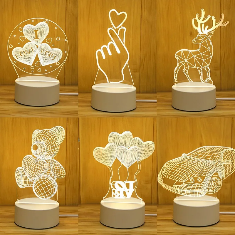 

2022 Valentines Day Gift 3D Lamp Acrylic Bear Rose LED Night Light Happy Birthday Party Decoration Kids Gift Wedding Decoration