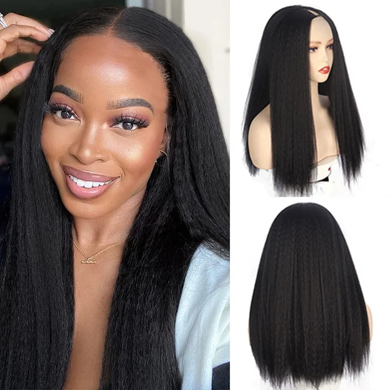 Косплей европейские и американские черные V-образные длинные прямые волосы Yaki