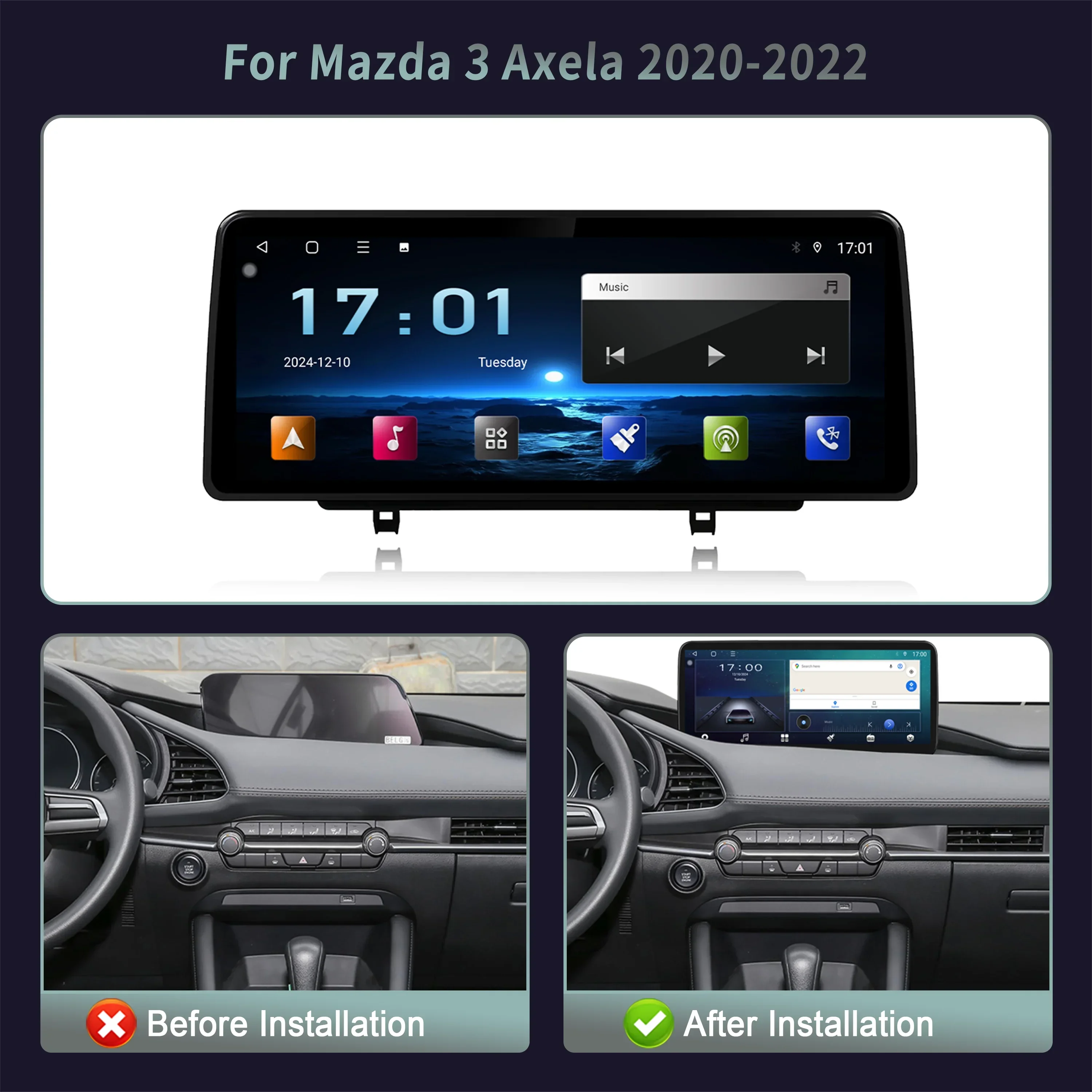 12 3-дюймовый автомобильный радиоприемник Android 14 мультимедийный 4G GPS для Mazda 3 Axela