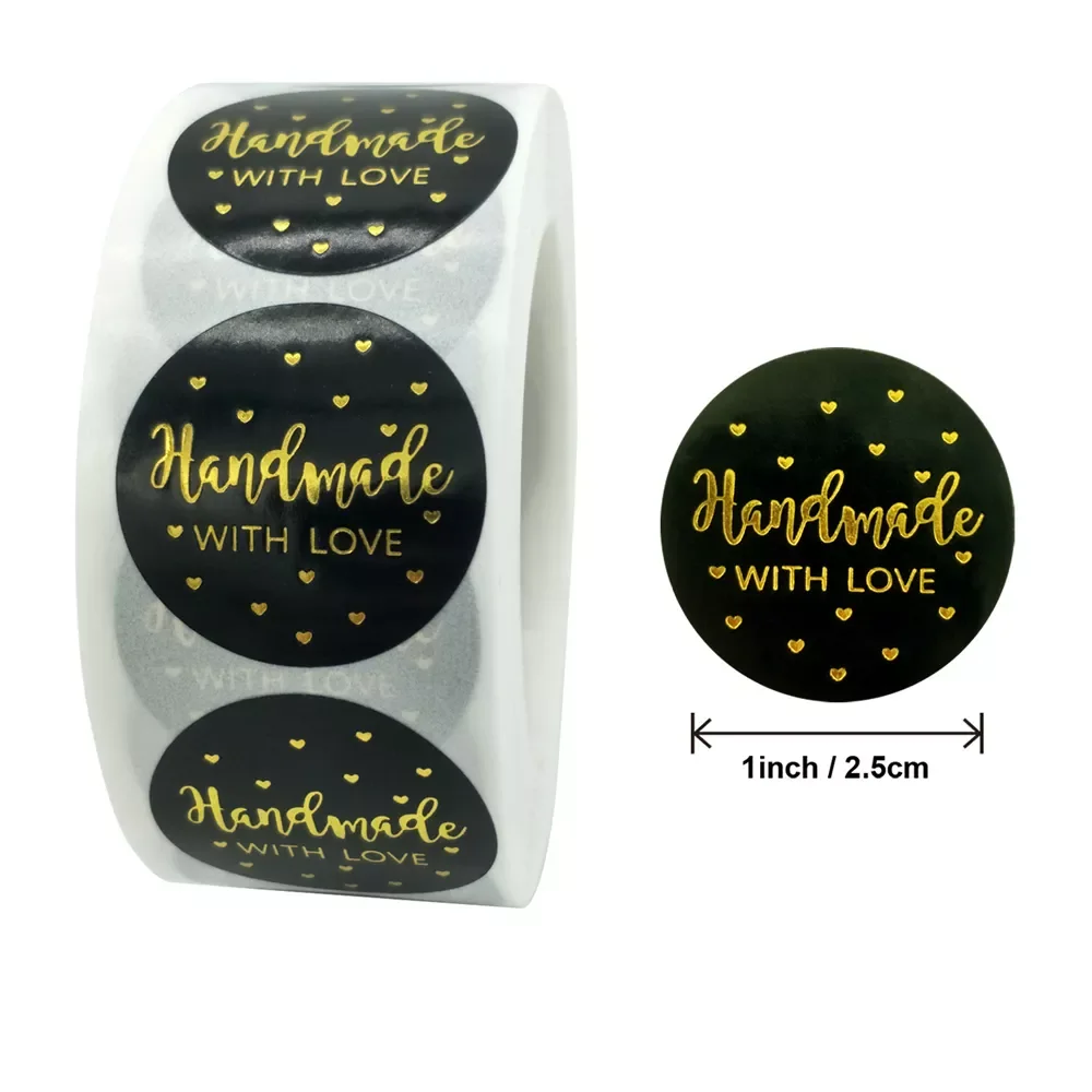 

50-500pcs handmade with Love Stickers Baking label wedding sticker party label decoration envelope seal stationery black sticker