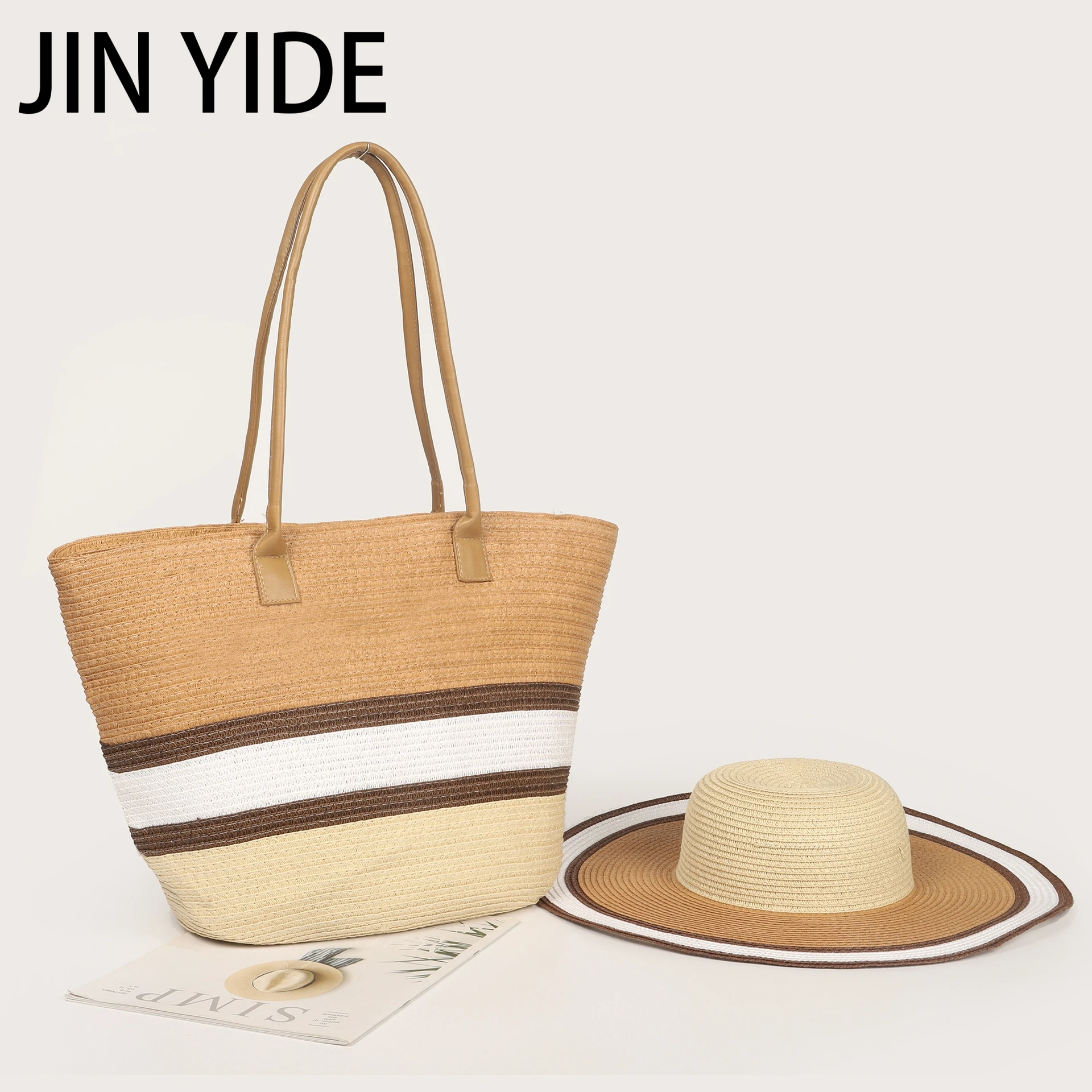 

Соломенная шляпа JIN YIDE женская, Модный Набор сумок в полоску, плетеный тоут, летняя дорожная Декоративная Сумка для девушек, Праздничная кор...