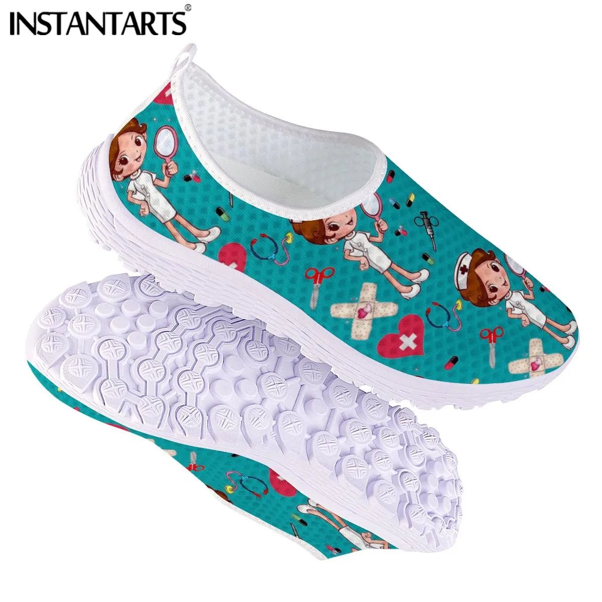 INSTANTARTS Nursing Shoes for Women Cute Cartoon Nurse Doctor Printed Slip On Flats Sneakers Spring/Autumn Casual Ladies Loafers