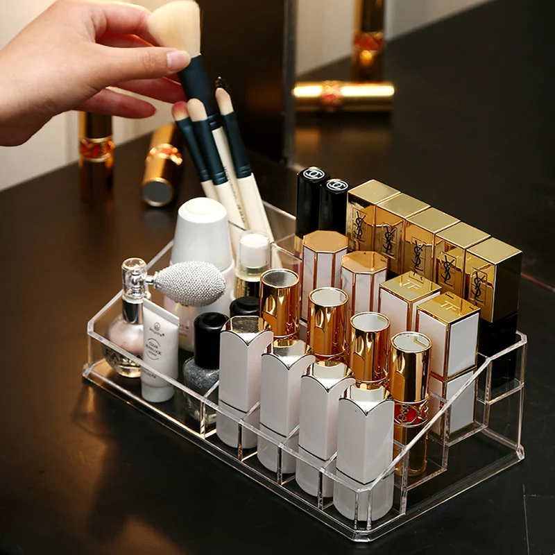 

Grid 16 Cosmetic Storage Box Lipstick Organizer Makeup Brush Eyebrow Pencil Display Stand Acrylic Plastic Box Desktop Finishing