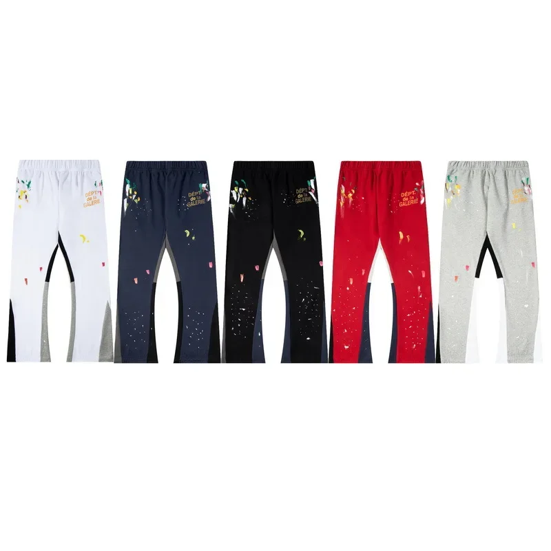 

Hot GALLERY DEPT TIDE Brand letter logo Print Speckled Ink Graffiti Pants Splice Men Casual Guard Pant Micro flared Long Pant Un