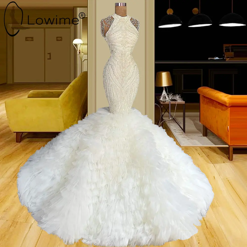 

Long Ivory Mermaid Evening Dresses 2022 Sparkly Beaded Women Formal Evening Gowns For Wedding Party Prom Vestidos