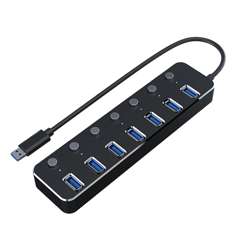 

Usb-хаб 7 портов USB 3,0 5 Гбит/с разветвитель с независимым выключателем питания светодиодный для ноутбука и ПК