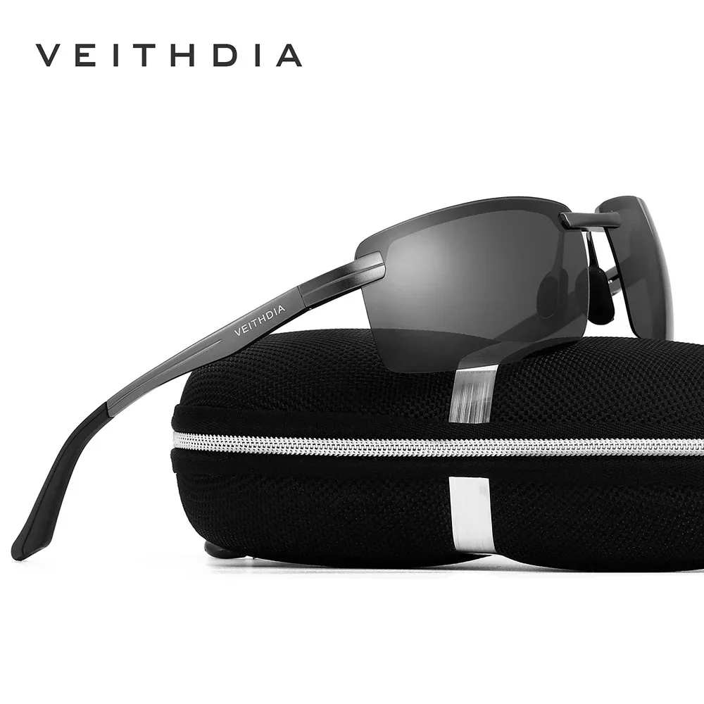 Фото Спортивные солнцезащитные очки VEITHDIA без оправы, очки в алюминиевой оправе, очки с поляризационными линзами, мужские солнцезащитные очки для вождения, солнцезащитные очки для мужчин/женщин V65X10 №1