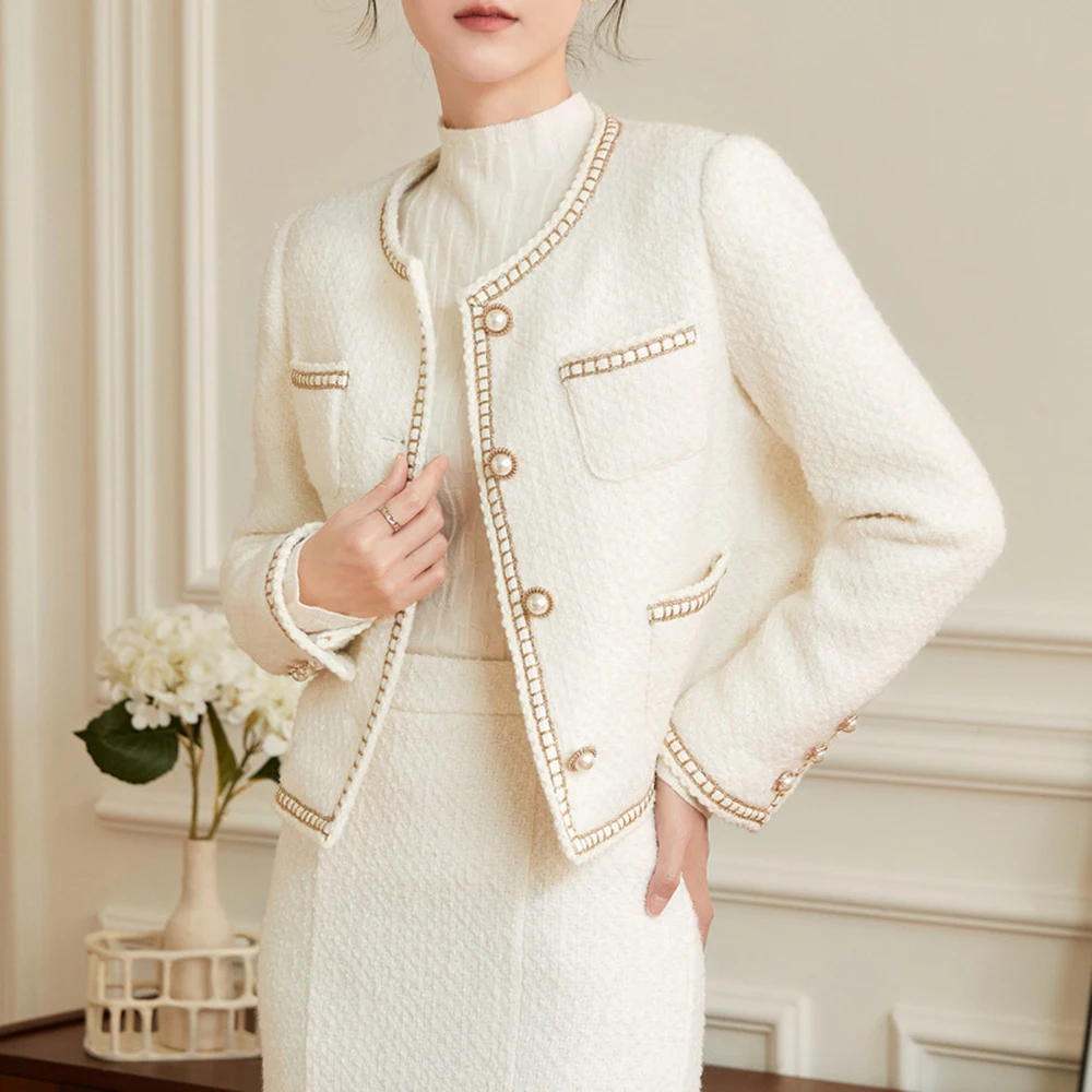 New Spring Winter Korean Women's Single Breasted Luxury Chic Tweed Coat Retro Suit Jacket Top Casaco Outwear