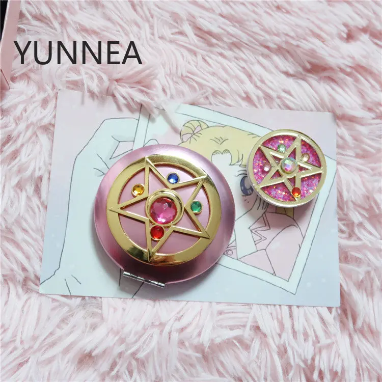 Цветное складное зеркало с сапфировым розовым кристаллом легко носить собой