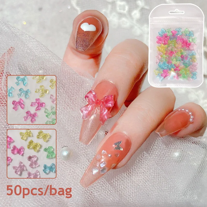 

50 Pcs Nail Art Bow-knot Nail Decorations Resin Drills Nail Art Nail Art Accessories Multi-colored Transparent Sweet DIY Fresh
