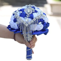 new design handmade rose flowers bridal bouquets bridesmaids handholds customized bouquet manual holding crystal brooch
