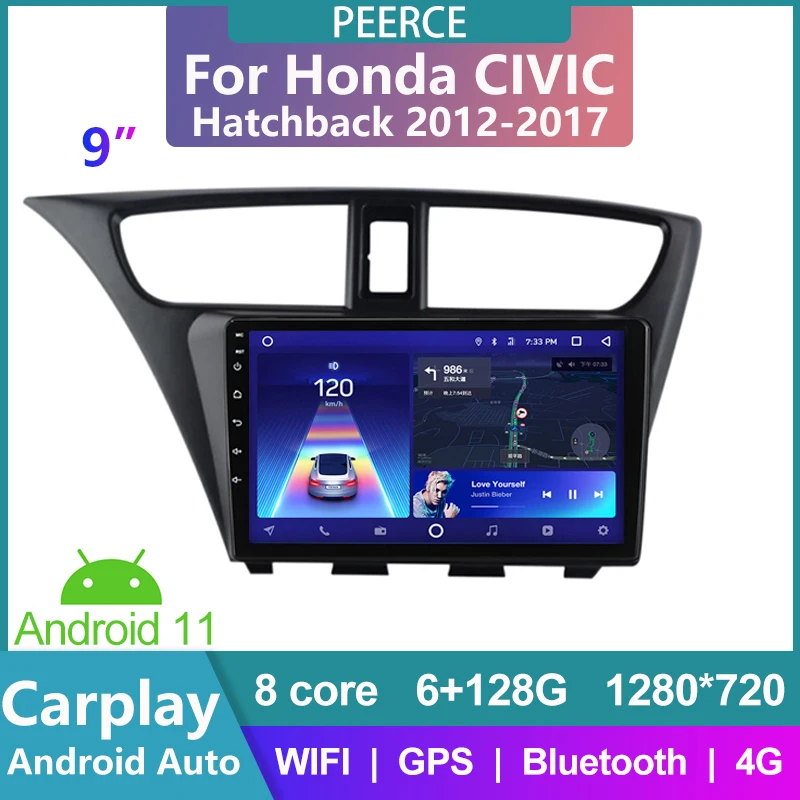 

PEERCE 6G+128G Android car Radio GPS video player for Honda CIVIC Hatchback 2012-2017 Car multimedia player carplay android auto