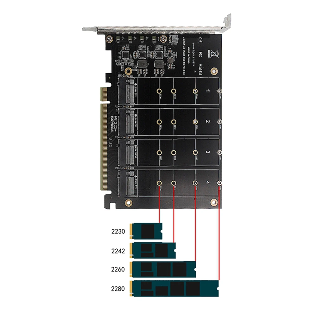 PCIEX16 NVME M2 MKEY SSD RAID-массив Адаптер расширения Материнская плата Разделенная карта
