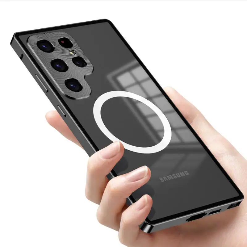 

For Samsung Galaxy S23 Ultra S23 Plus Case Magnetic Magsafe Case Metal Alloy Lens Frosted Glass Protective Ultra-Thin Back Cover