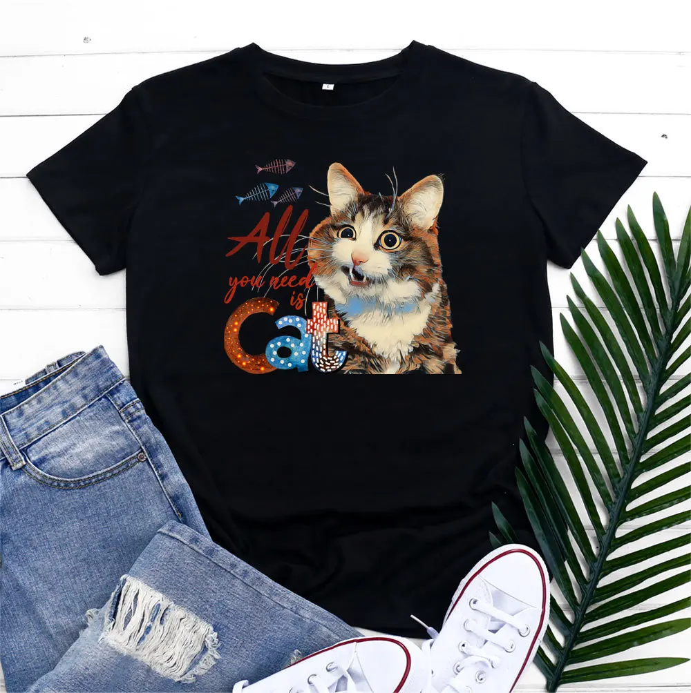 

Fashion Casual Cat Print Short Sleeve T-shirt Tops for Women Harajuku Oversized T Shirt Graphic Tshirts Pro Choice Tee Kawaii