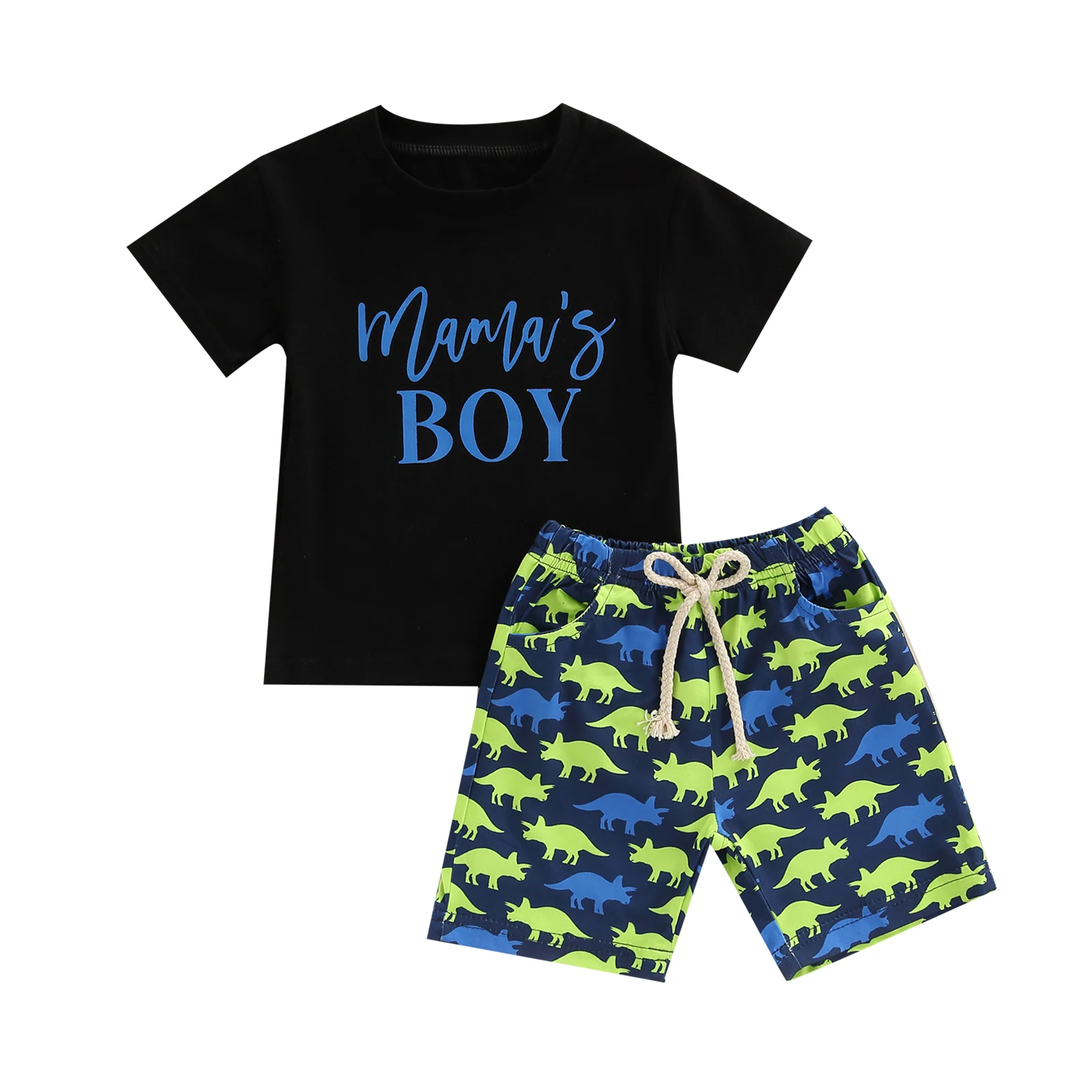 

Комплект одежды Lioraitiin для мальчиков из 2 предметов, футболка с коротким рукавом и надписью для мамы и мальчика, шорты на шнурке с принтом дин...